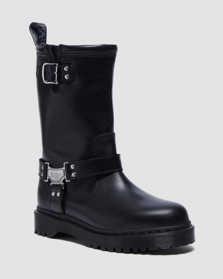 Dr. Martens Anistone Hi Rigger Leather Boots Shoes in Black Wanama 