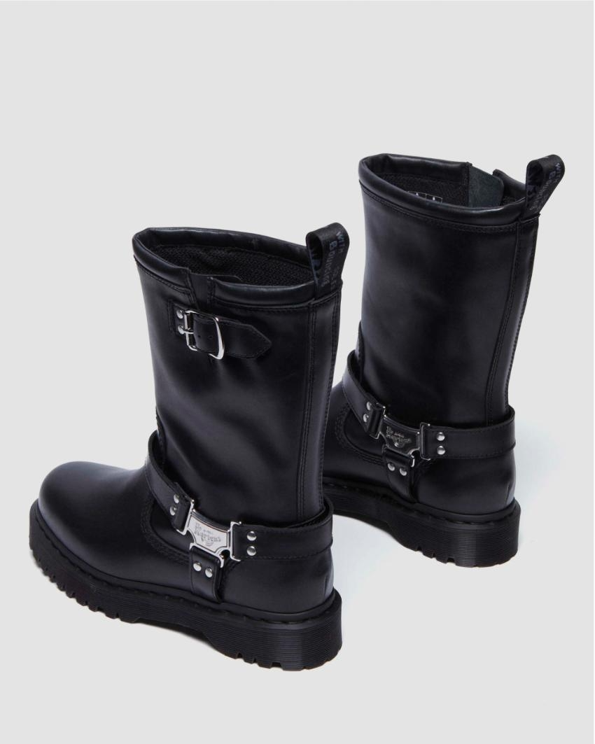 Dr. Martens Anistone Hi Rigger Leather Boots Shoes in Black Wanama 