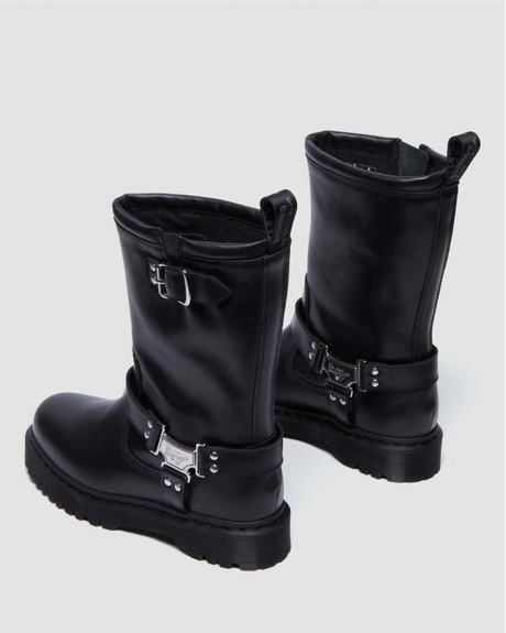 Dr. Martens Anistone Hi Rigger Leather Boots Shoes in Black Wanama 