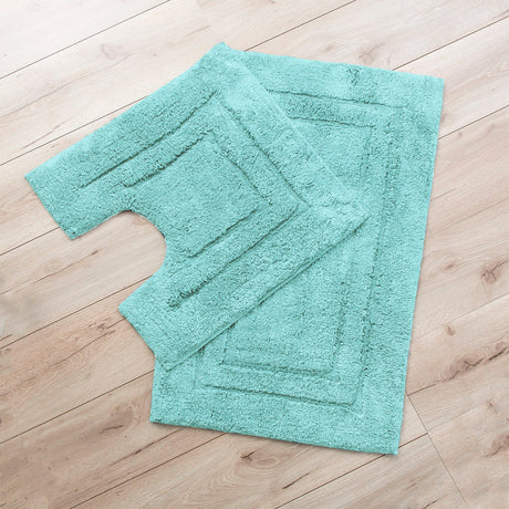 Renee Taylor 2200 GSM Tufted Cotton Bath Mat Set - Aqua (2 Piece with Contour Pedestal)