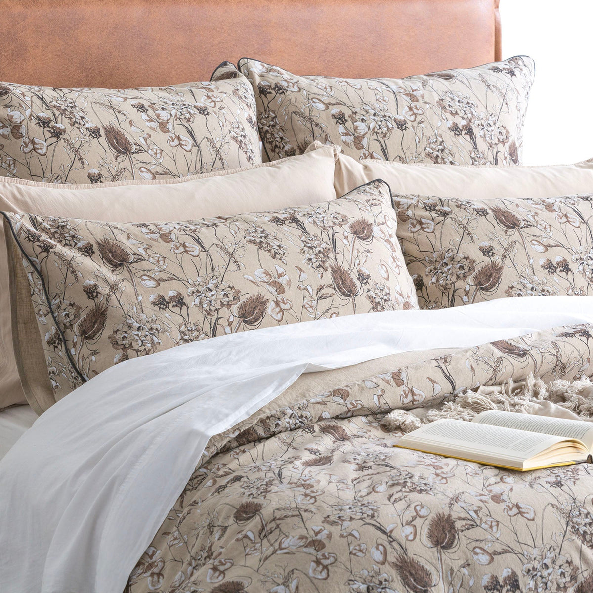 Renee Taylor Cavallo Stonewashed French Linen Printed Quilt Cover Set - Bushland
