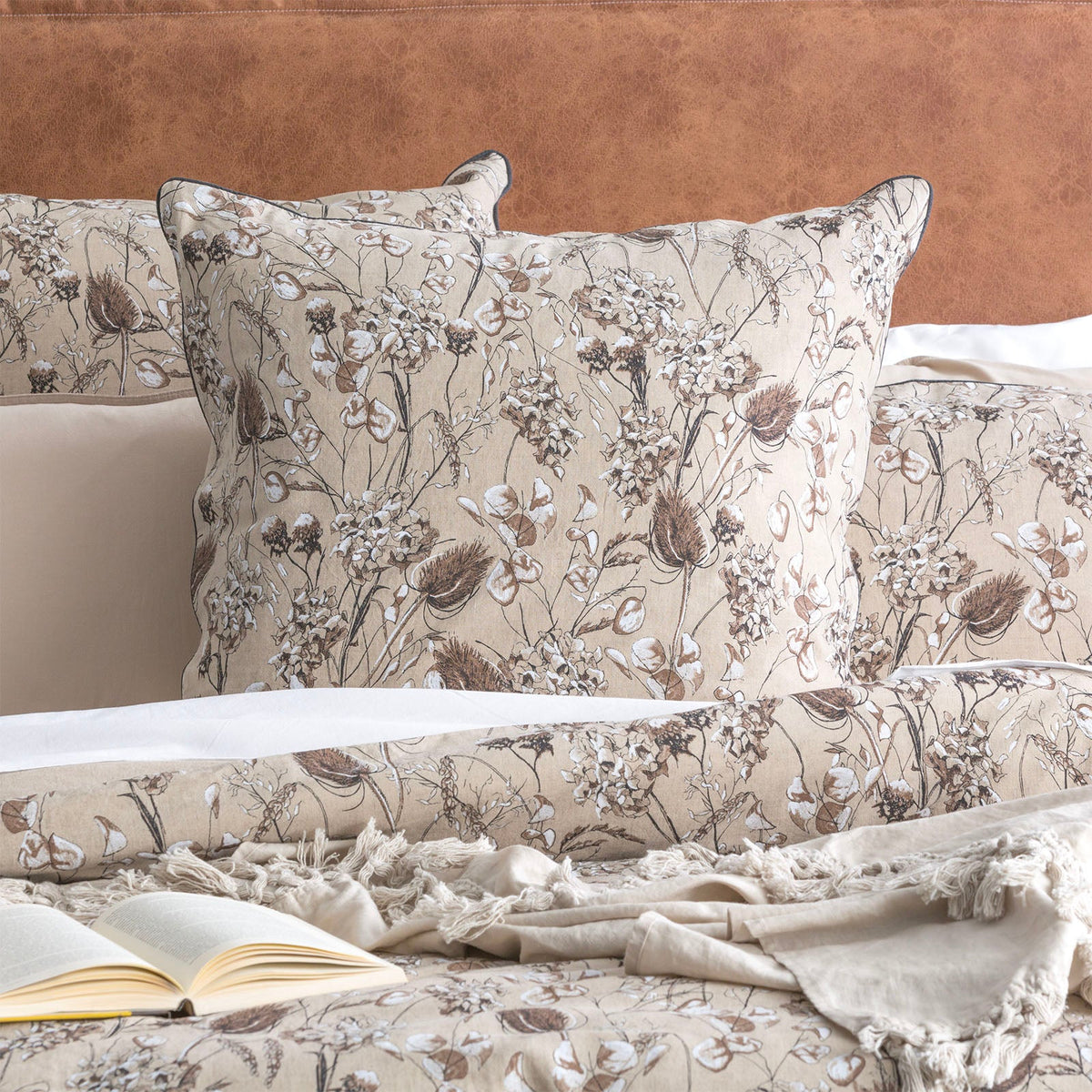 Renee Taylor Cavallo Stonewashed French Linen Printed Quilt Cover Set - Bushland