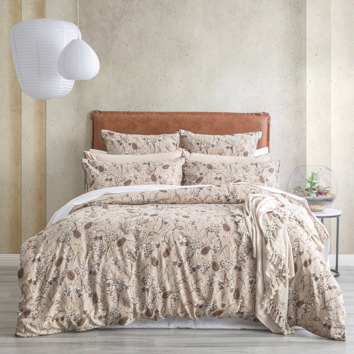 Renee Taylor Cavallo Stonewashed French Linen Printed Quilt Cover Set - Bushland