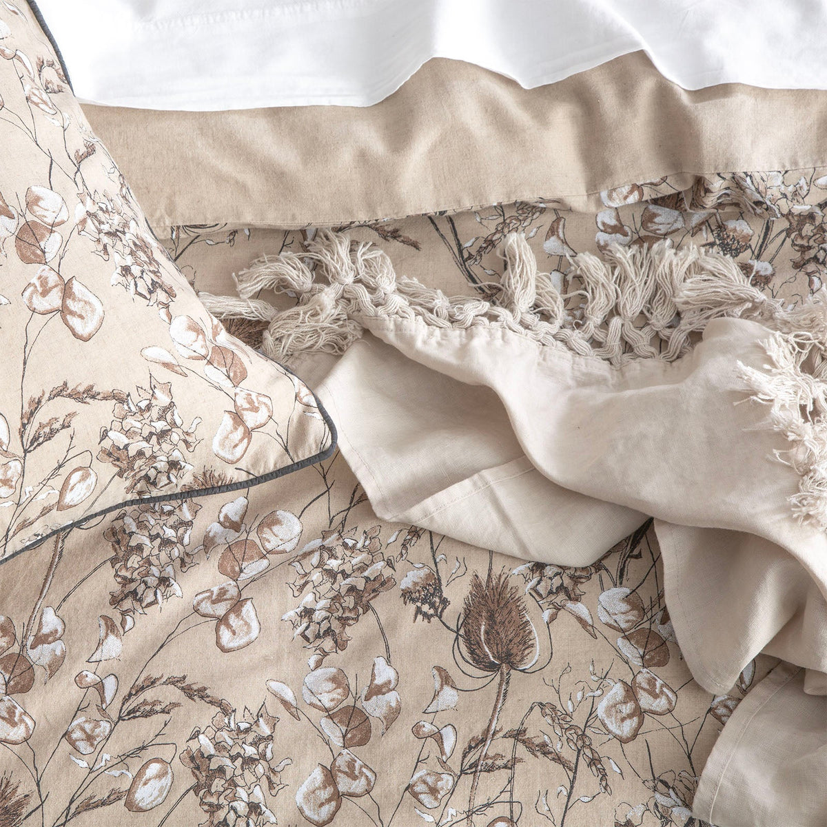 Renee Taylor Cavallo Stonewashed French Linen Printed Quilt Cover Set - Bushland