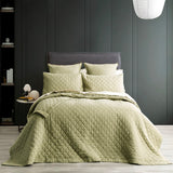 Renee Taylor Cavallo Stonewashed French Linen Quilted Coverlet Set - Jade (OEKO-TEX Certified Bedspread)