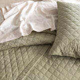 Renee Taylor Cavallo Stonewashed French Linen Quilted Coverlet Set - Jade (OEKO-TEX Certified Bedspread)