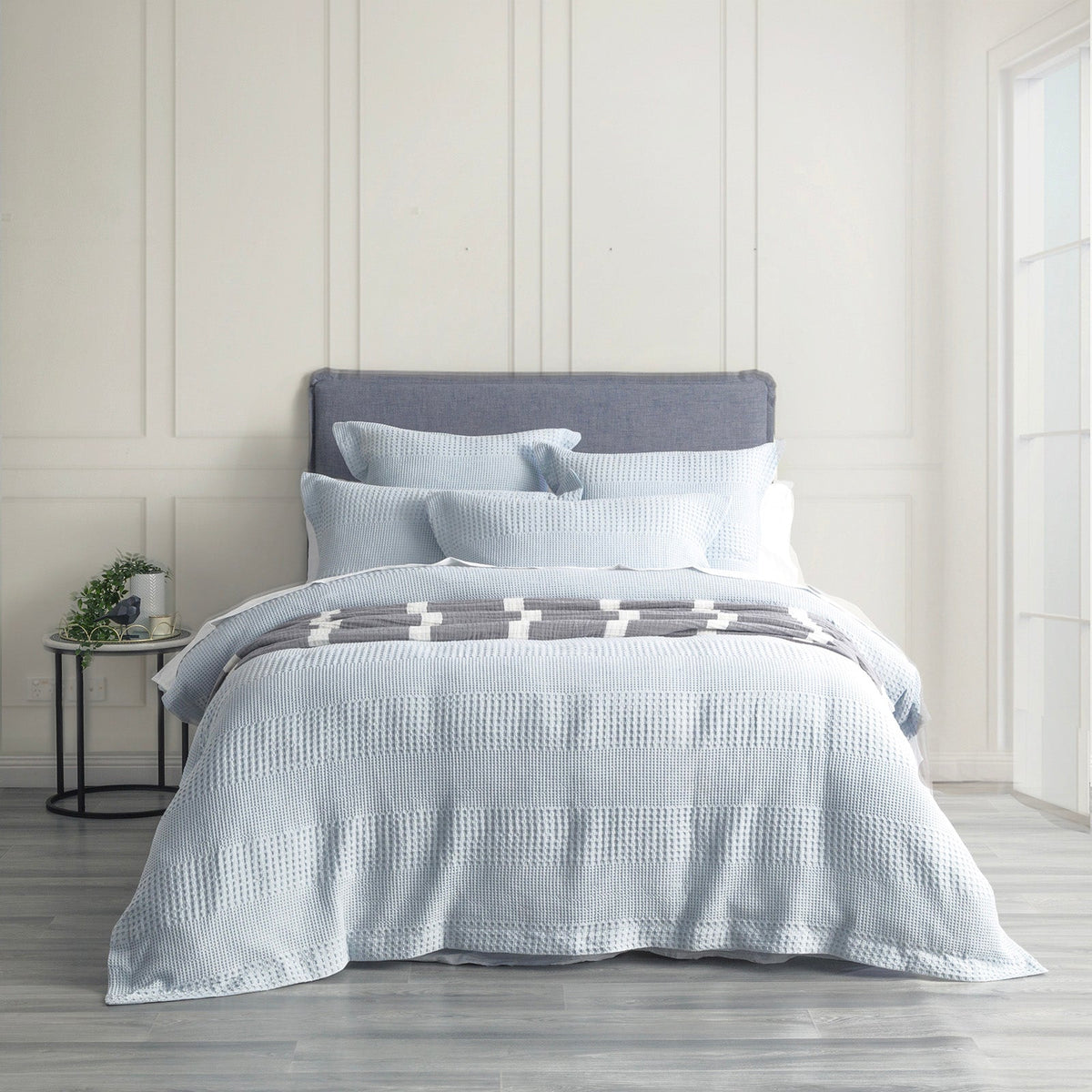 Renee Taylor Elegance Cotton Waffle Jacquard Quilt Cover Set - Sky
