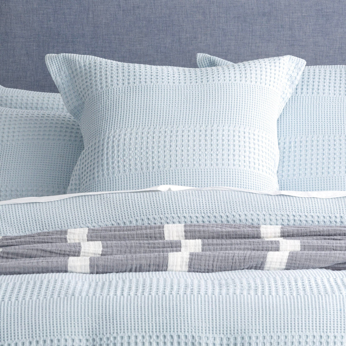 Renee Taylor Elegance Cotton Waffle Jacquard Quilt Cover Set - Sky