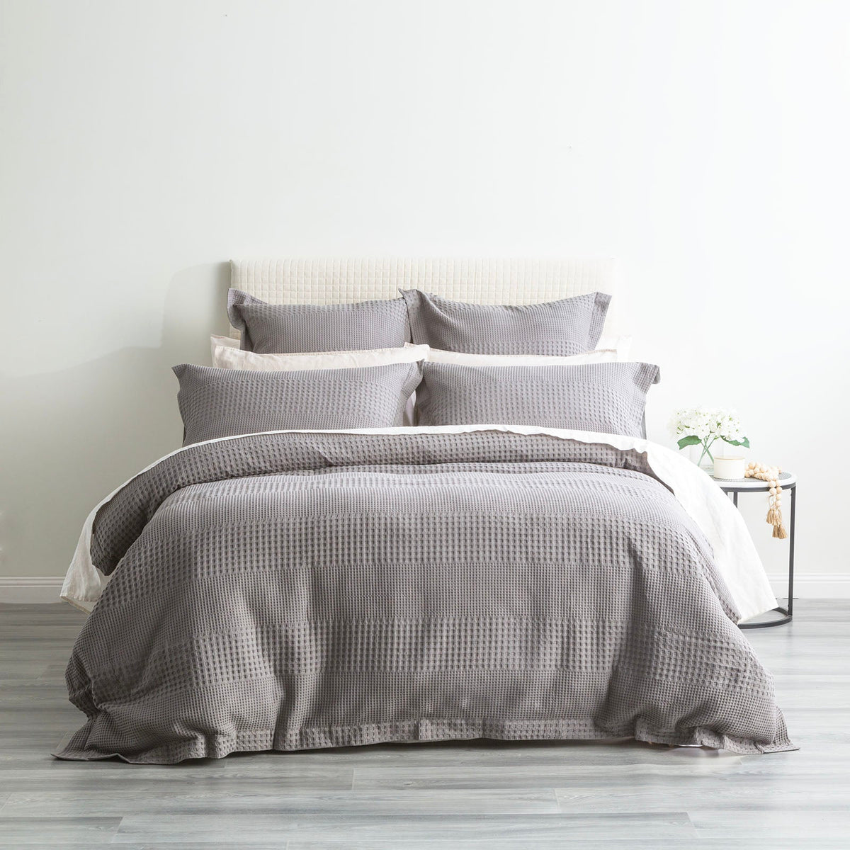 Renee Taylor Elegance Cotton Waffle Jacquard Quilt Cover Set - Fossil