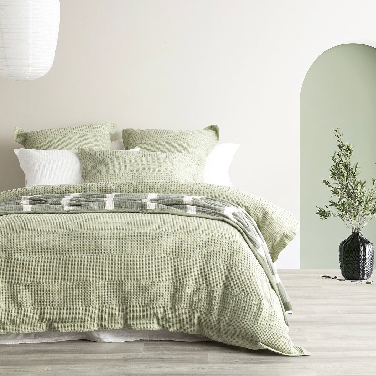 Renee Taylor Elegance Cotton Waffle Jacquard Quilt Cover Set - Moss