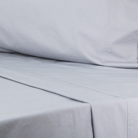 Renee Taylor Helena 300TC Stonewashed Cotton Percale Sheet Set - Dusty Blue (Vintage Wash)