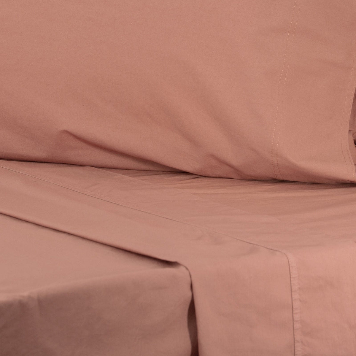 Renee Taylor Helena 300TC Stonewashed Cotton Percale Sheet Set - Redwood (Vintage Wash)