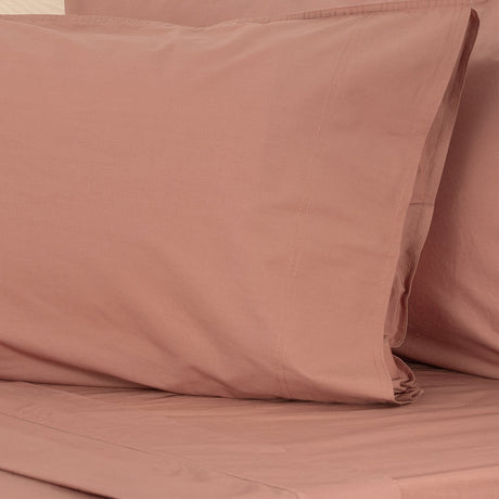 Renee Taylor Helena 300TC Stonewashed Cotton Percale Sheet Set - Redwood (Vintage Wash)