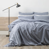 Renee Taylor Helena 300TC Stonewashed Cotton Percale Quilt Cover Set - Dusty Blue (Vintage Wash)