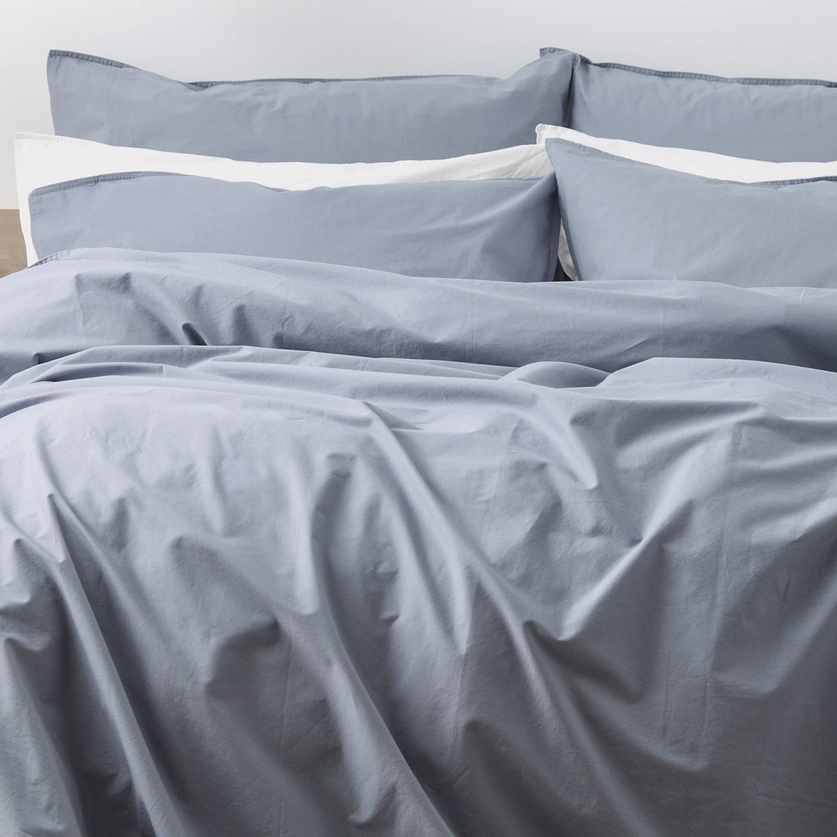 Renee Taylor Helena 300TC Stonewashed Cotton Percale Quilt Cover Set - Dusty Blue (Vintage Wash)