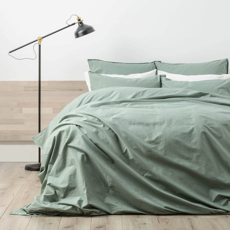 Renee Taylor Helena 300TC Stonewashed Cotton Percale Quilt Cover Set - Cactus (Vintage Wash)
