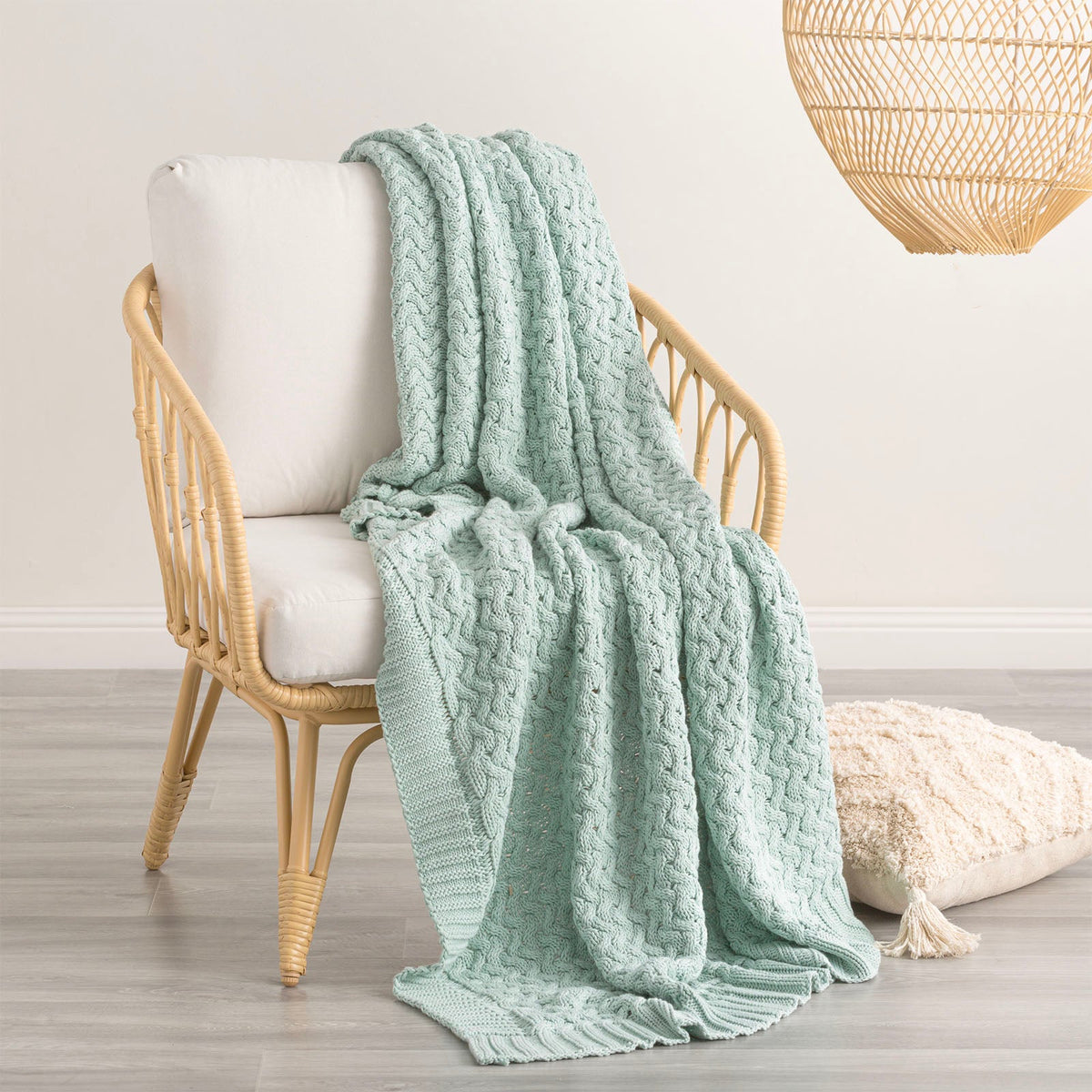 Renee Taylor Lenni Chunky Knit Cotton Decorative Throw Blanket - Starlight (130 x 170cm)
