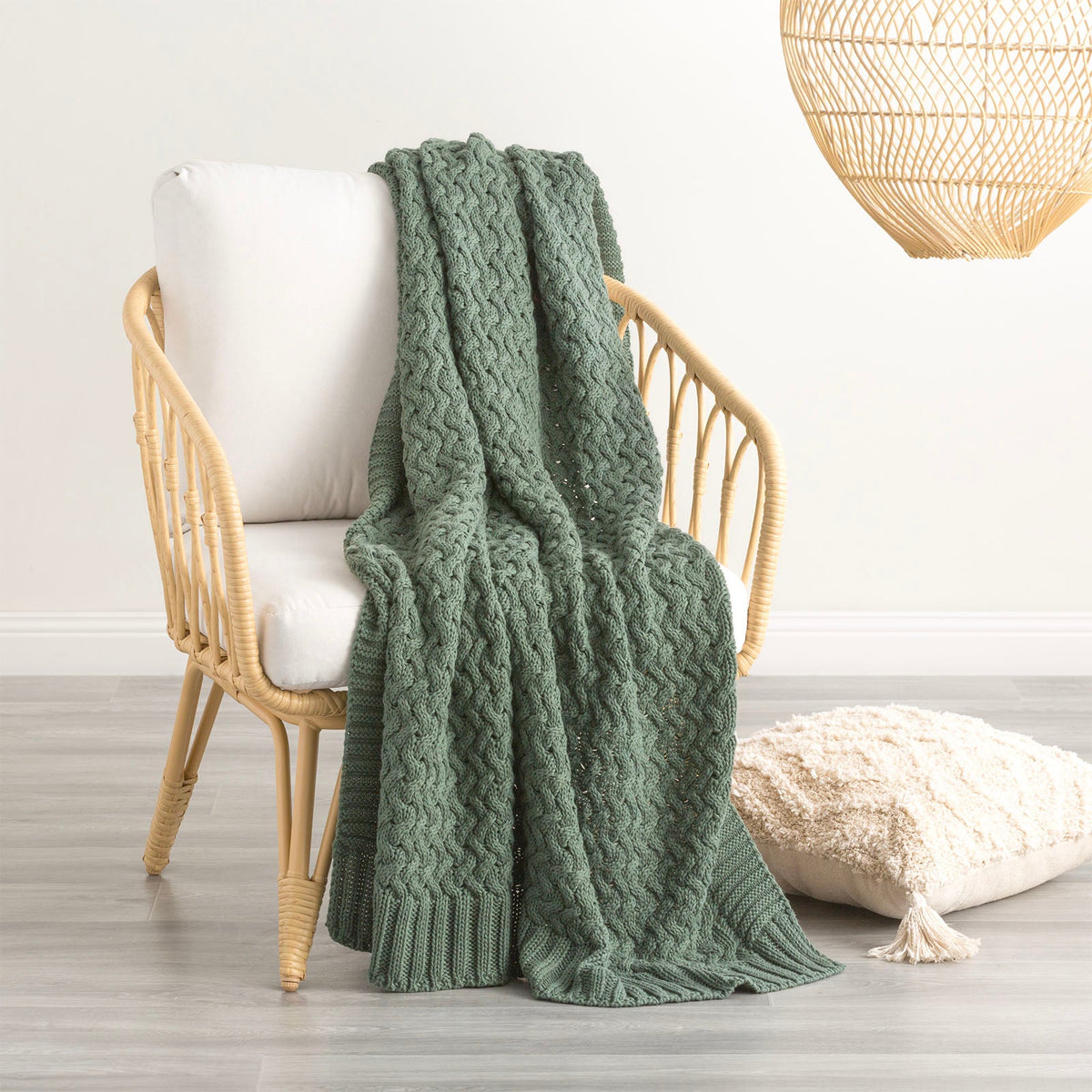 Renee Taylor Lenni Chunky Knit Cotton Decorative Throw Blanket - Forest (130 x 170cm)