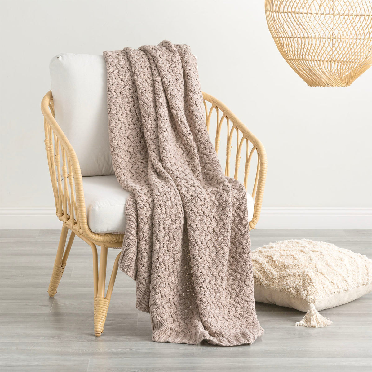 Renee Taylor Lenni Chunky Knit Cotton Decorative Throw Blanket - Camel (130 x 170cm)