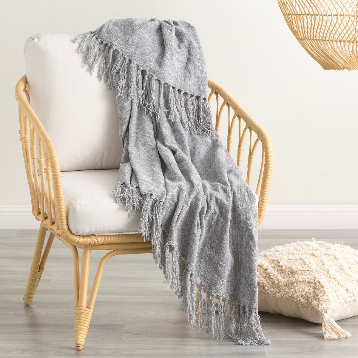 Renee Taylor Newland Chenille Decorative Throw Blanket - Silverline (130 x 170cm)