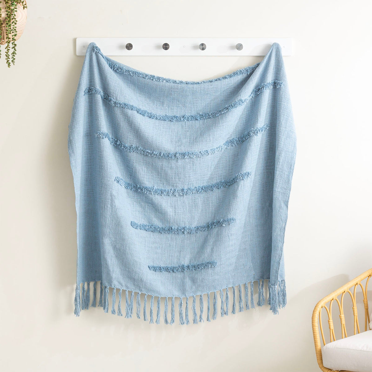 Renee Taylor Cambridge Slub Tufted Cotton Decorative Throw Blanket - Aqua (130 x 170cm)