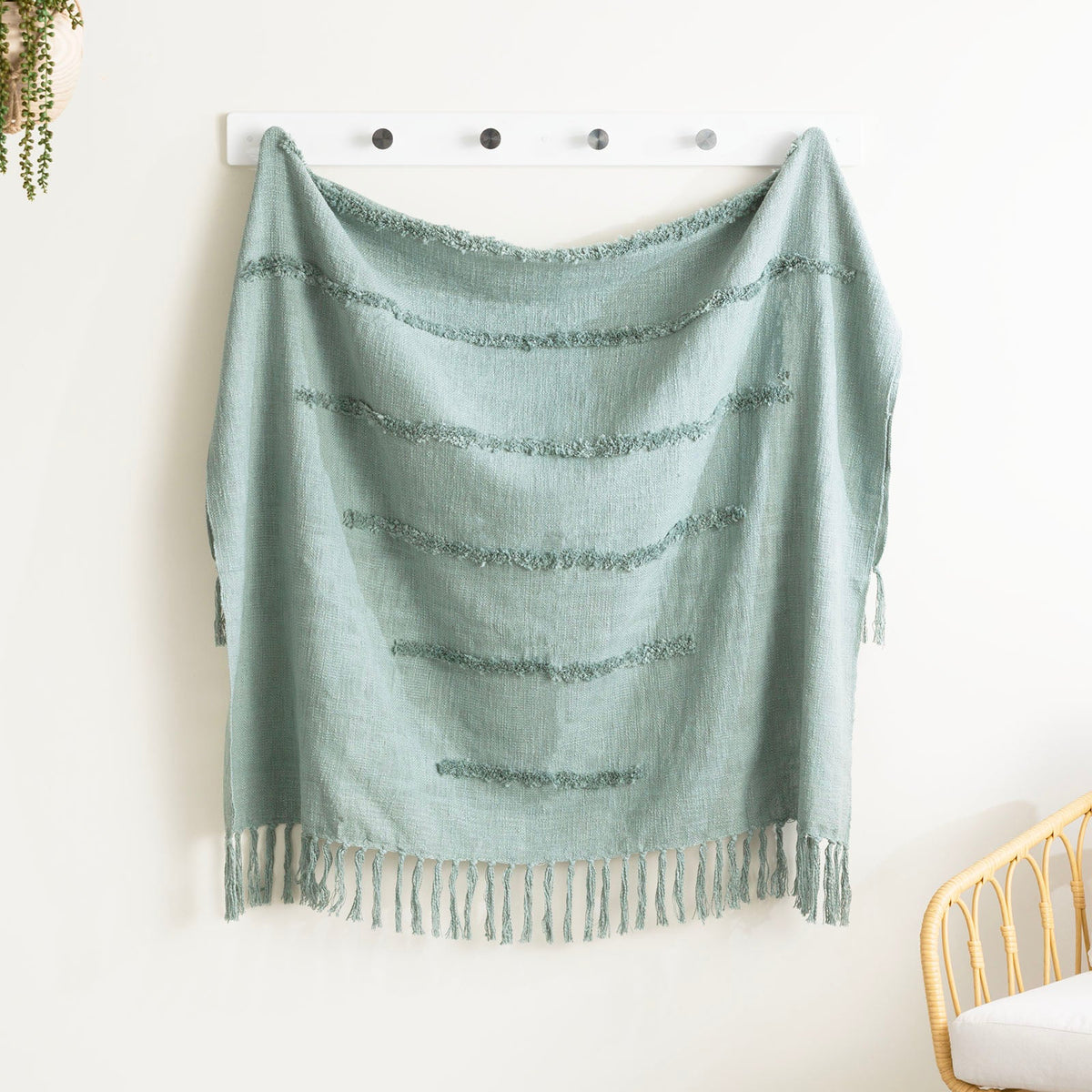 Renee Taylor Cambridge Slub Tufted Cotton Decorative Throw Blanket - Basil (130 x 170cm)