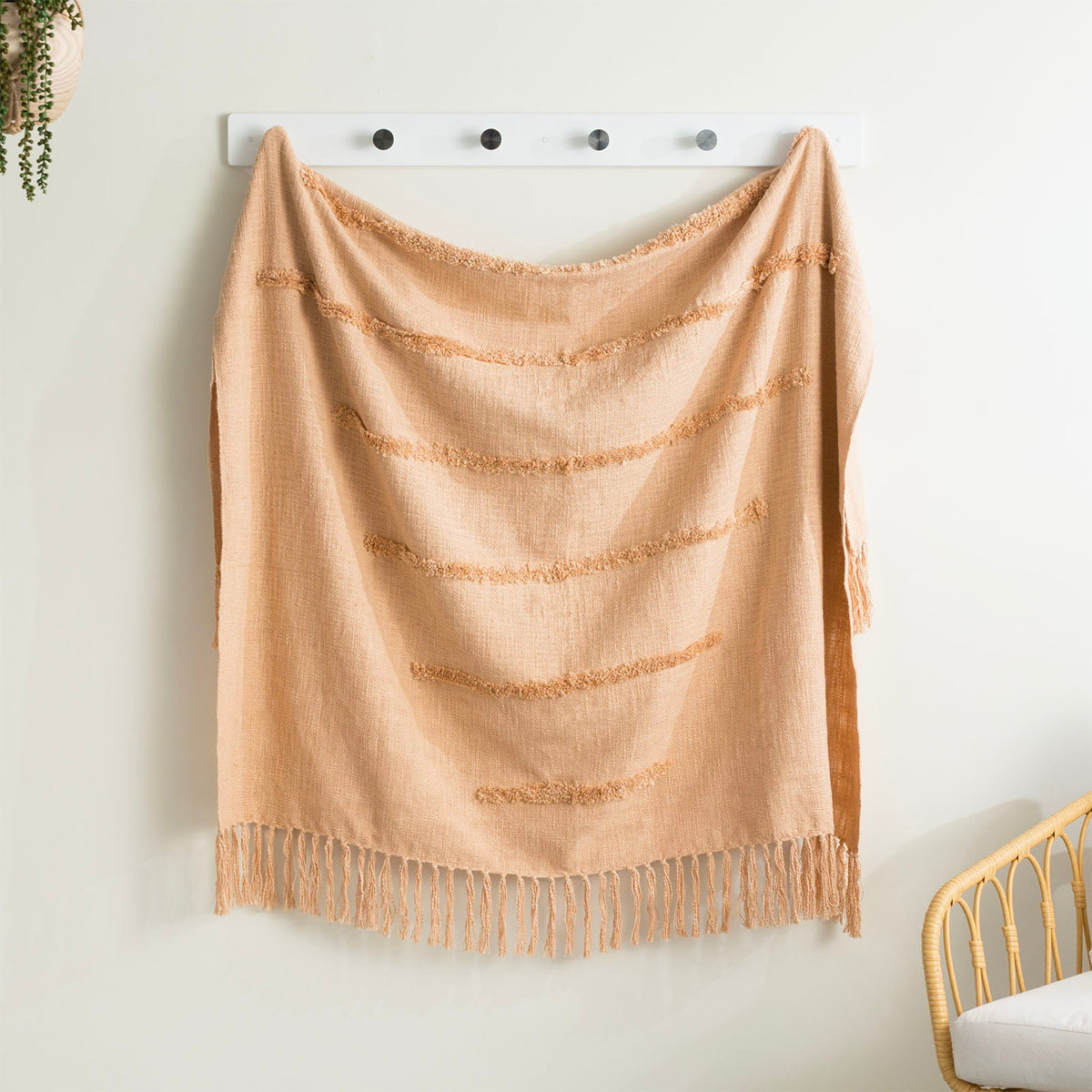 Renee Taylor Cambridge Slub Tufted Cotton Decorative Throw Blanket - Tan (130 x 170cm)