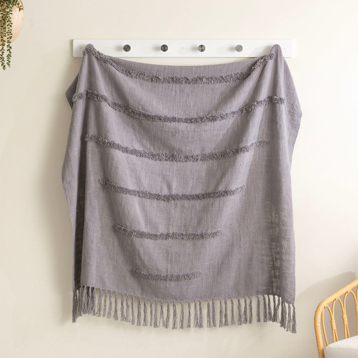 Renee Taylor Cambridge Slub Tufted Cotton Decorative Throw Blanket - Moonlike (130 x 170cm)