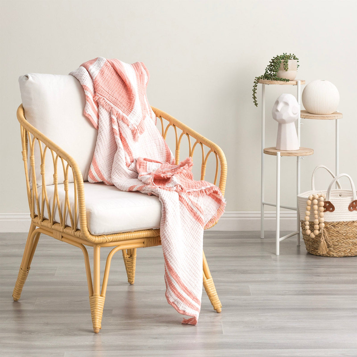Renee Taylor Ray Striped Vintage Washed Cotton Decorative Throw Blanket - Mystic (130 x 200cm)