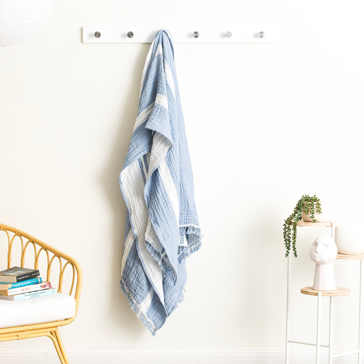 Renee Taylor Ray Striped Vintage Washed Cotton Decorative Throw Blanket - Artic (130 x 200cm)