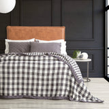 Renee Taylor Gingham Washed Cotton Muslin Reversible Blanket - Ash (OEKO-TEX Certified)