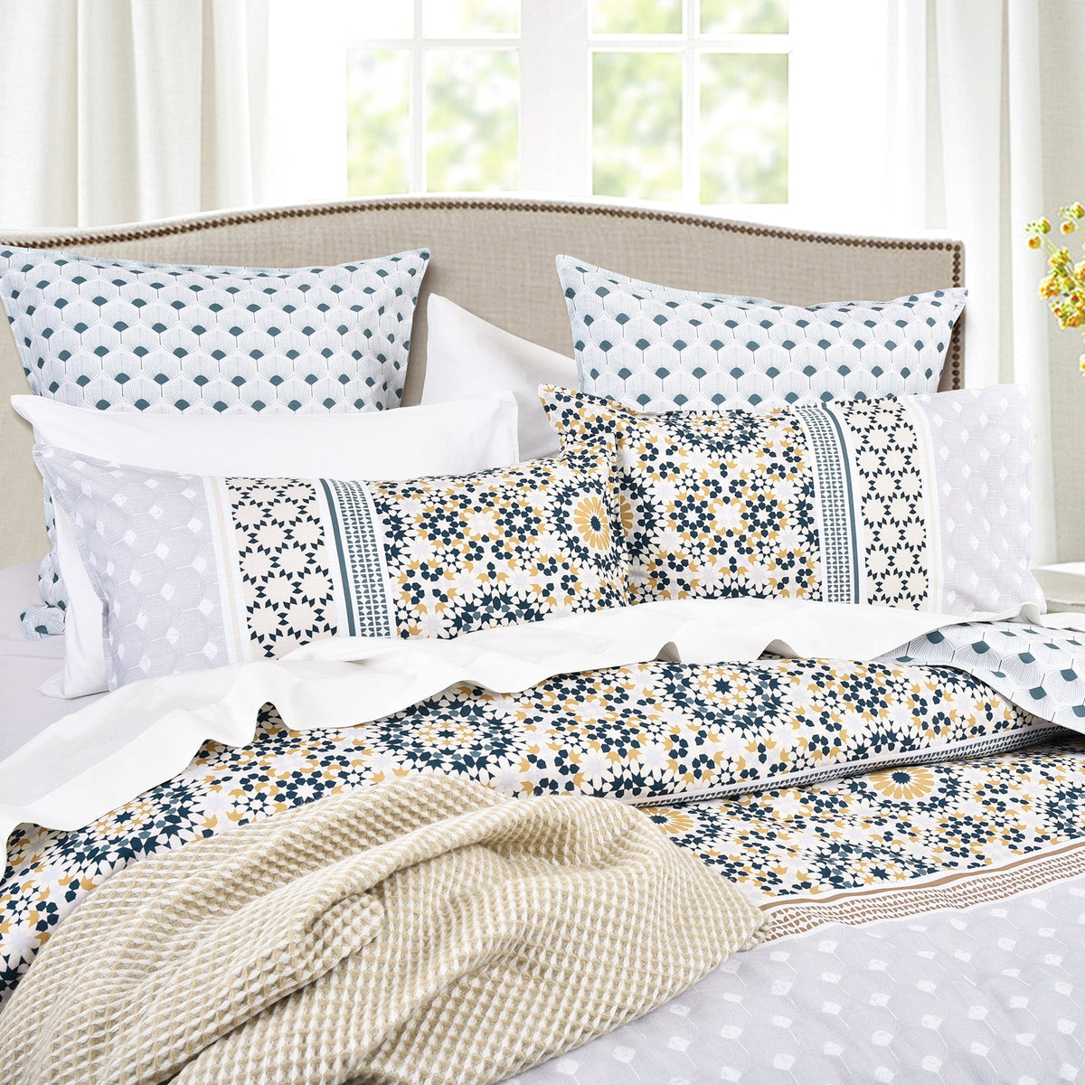 Renee Taylor Benitta 300TC Cotton Reversible Quilt Cover Set - Indigo (OEKO-TEX Certified)