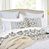 Renee Taylor Benitta 300TC Cotton Reversible Quilt Cover Set - Indigo (OEKO-TEX Certified)