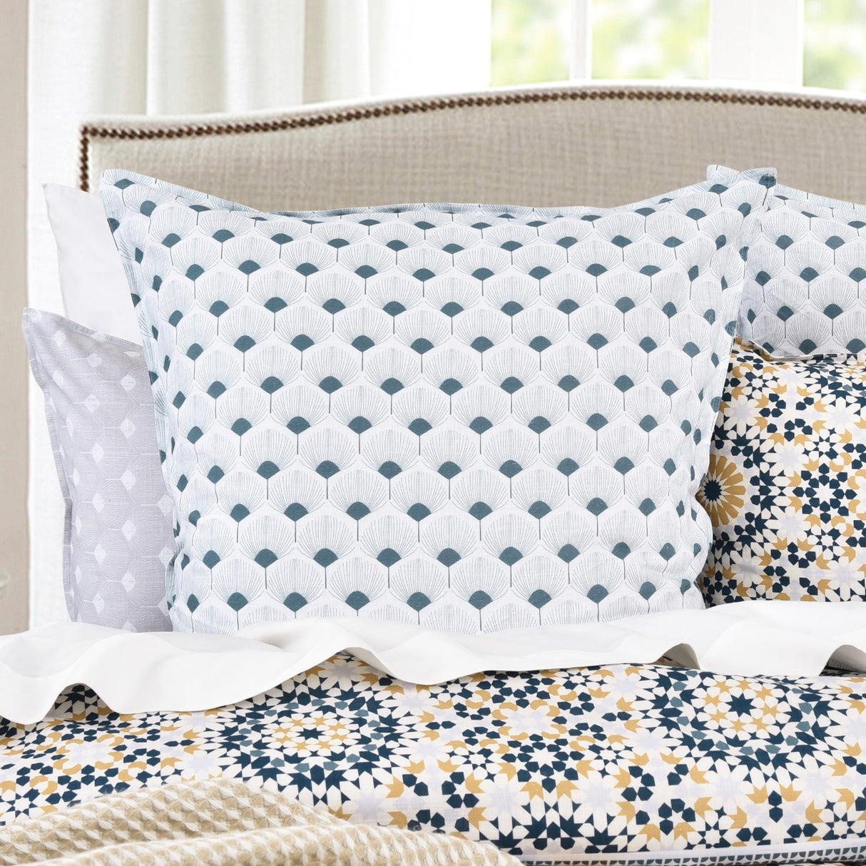 Renee Taylor Benitta 300TC Cotton Reversible Quilt Cover Set - Indigo (OEKO-TEX Certified)