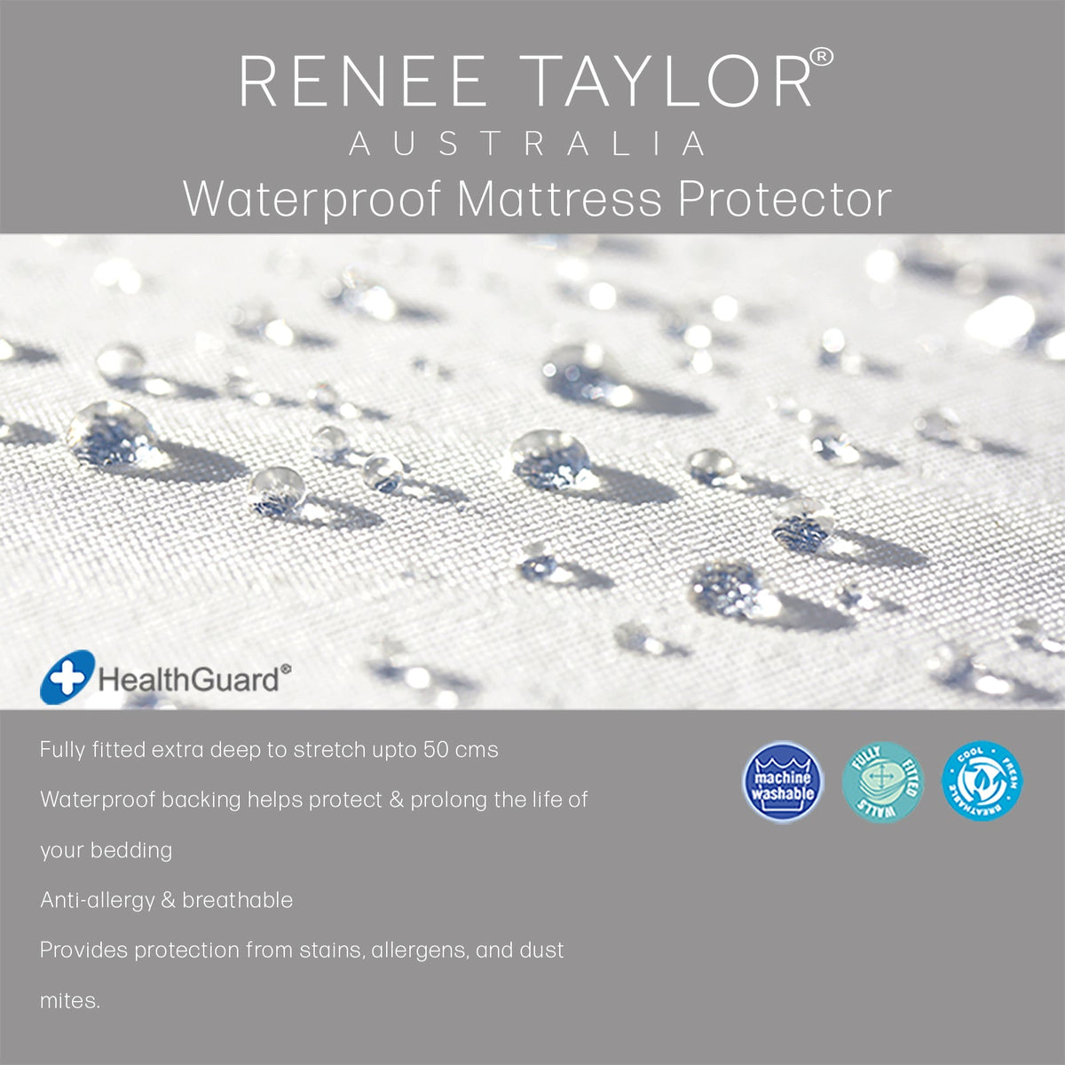 Renee Taylor Premium Waterproof Terry Cotton Mattress Protector (Polyurethane Backing)