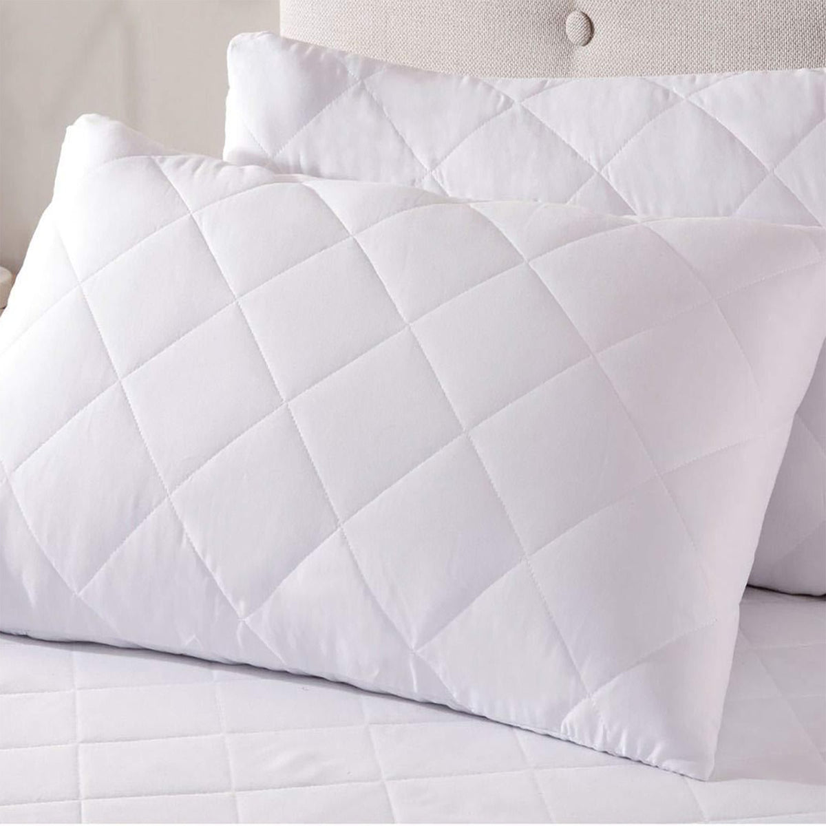Renee Taylor 300TC Cotton Quilted Pillow Protector Twin Pack (2x Standard 50x75cm, Zip Closure)