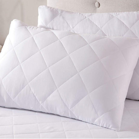 Renee Taylor 300TC Cotton Quilted Pillow Protector Twin Pack - White (2x Standard 50x75cm, Zip Closure)
