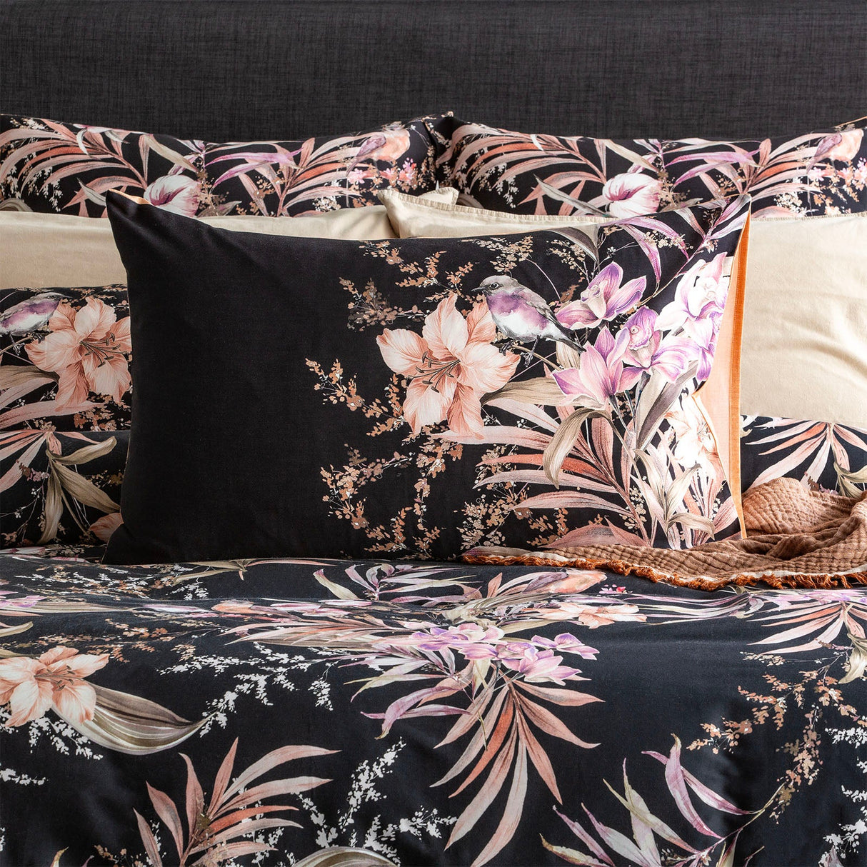 Renee Taylor Grevillea 300TC Cotton Reversible Quilt Cover Set - Onyx (OEKO-TEX Certified)