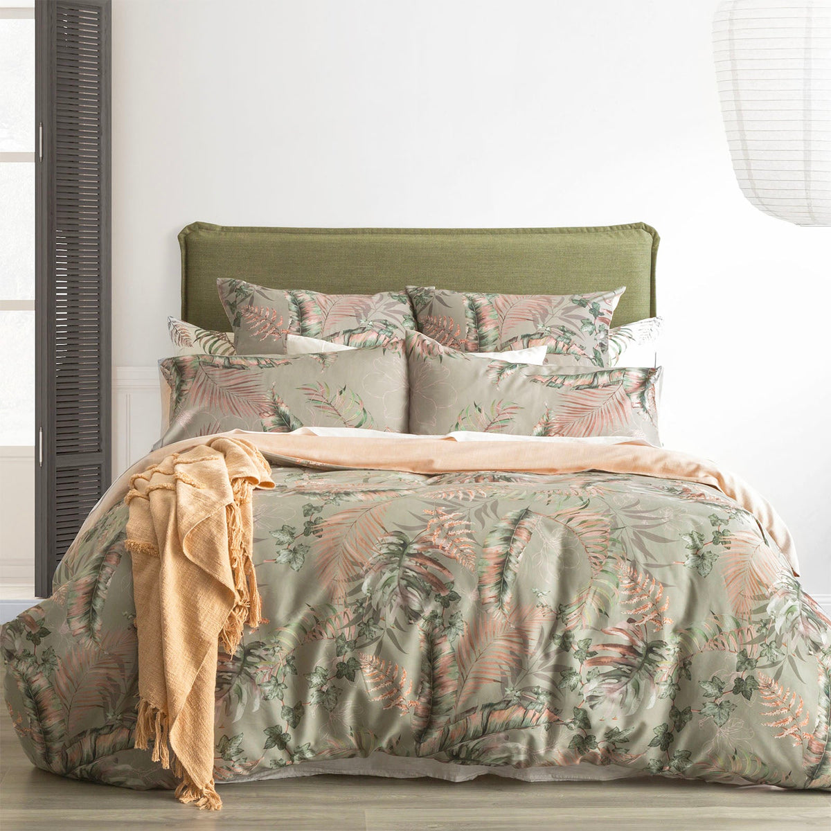 Renee Taylor Palm Cove 300TC Cotton Reversible Quilt Cover Set - Forest (OEKO-TEX Certified)