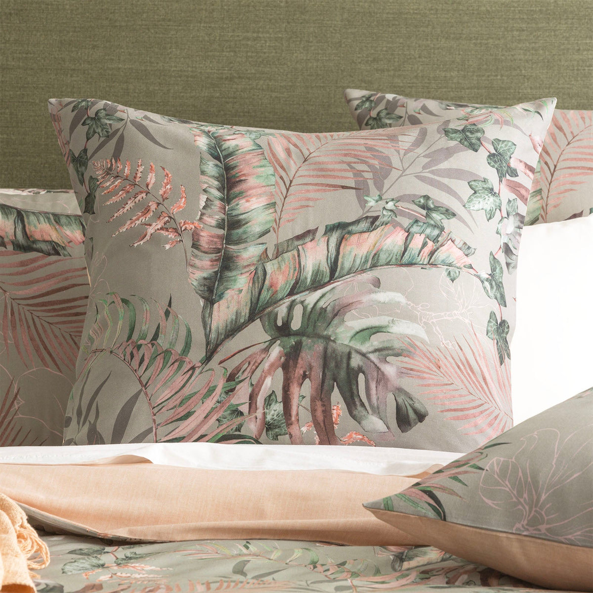 Renee Taylor Palm Cove 300TC Cotton Reversible Quilt Cover Set - Forest (OEKO-TEX Certified)