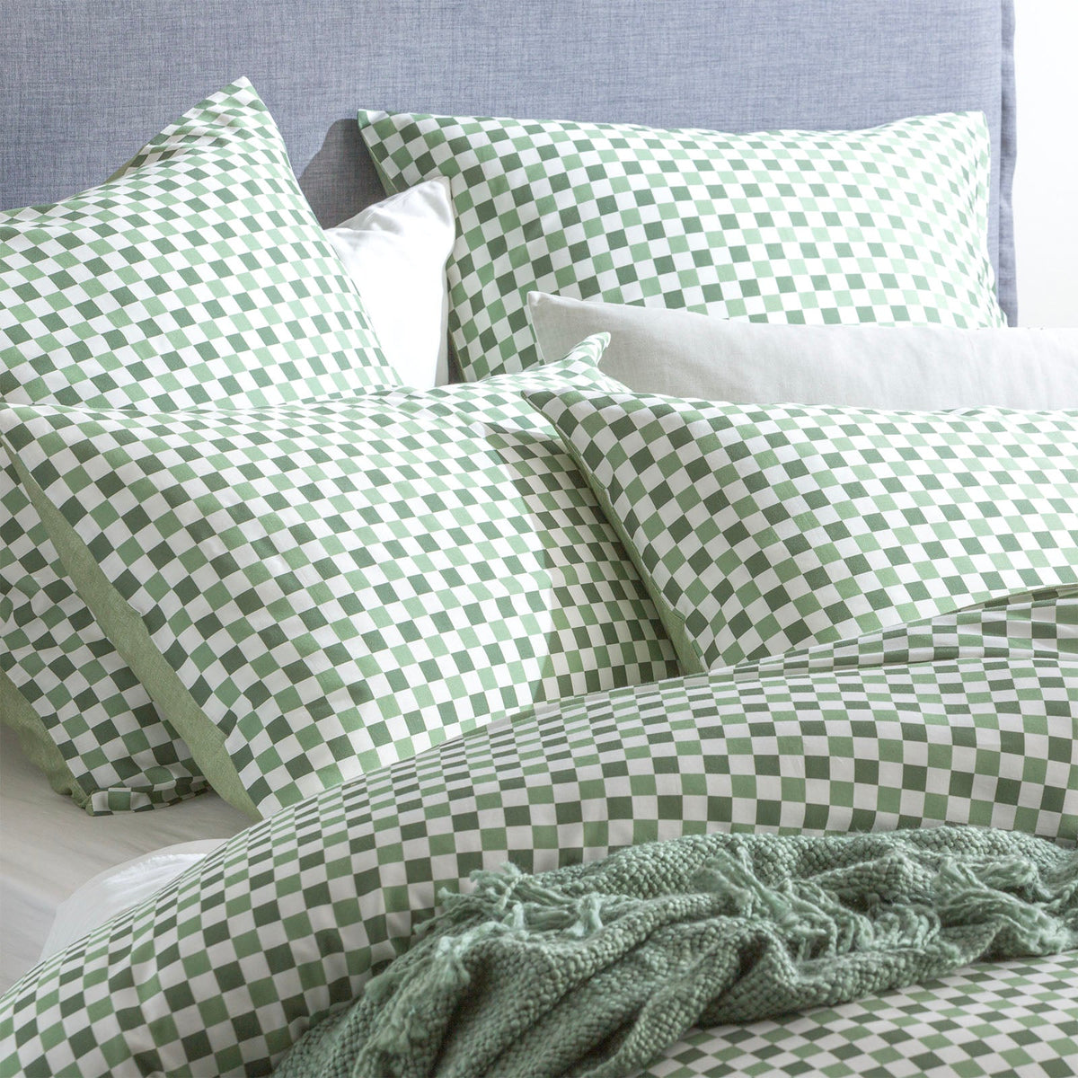 Renee Taylor Chessboard 300TC Cotton Reversible Quilt Cover Set - Sage (OEKO-TEX Certified)