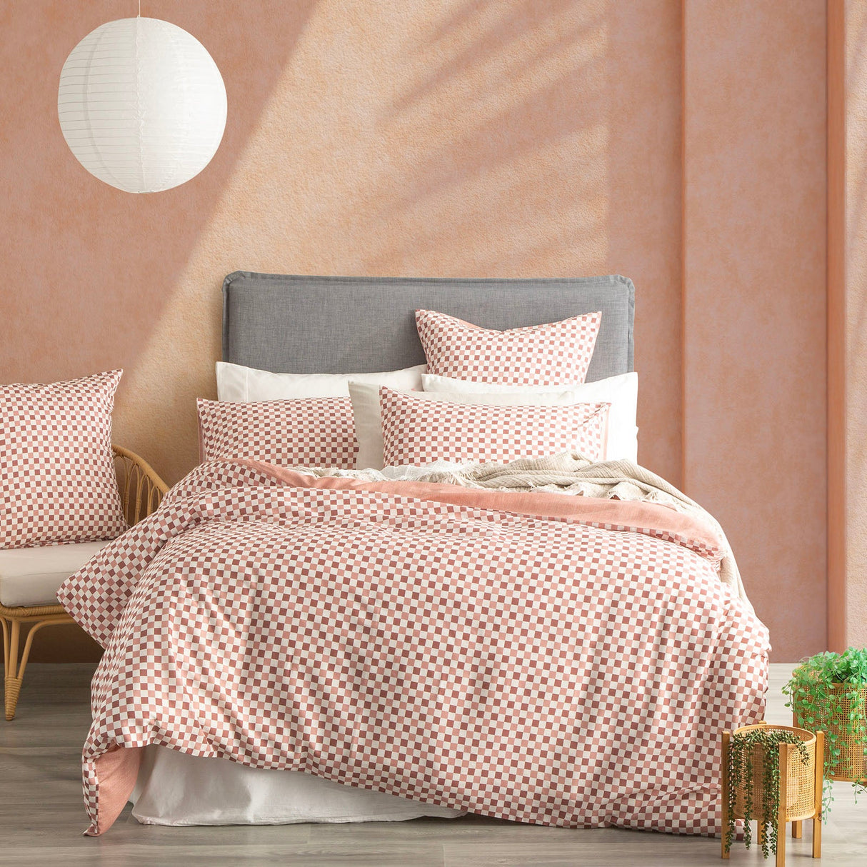 Renee Taylor Chessboard 300TC Cotton Reversible Quilt Cover Set - Cedar (OEKO-TEX Certified)