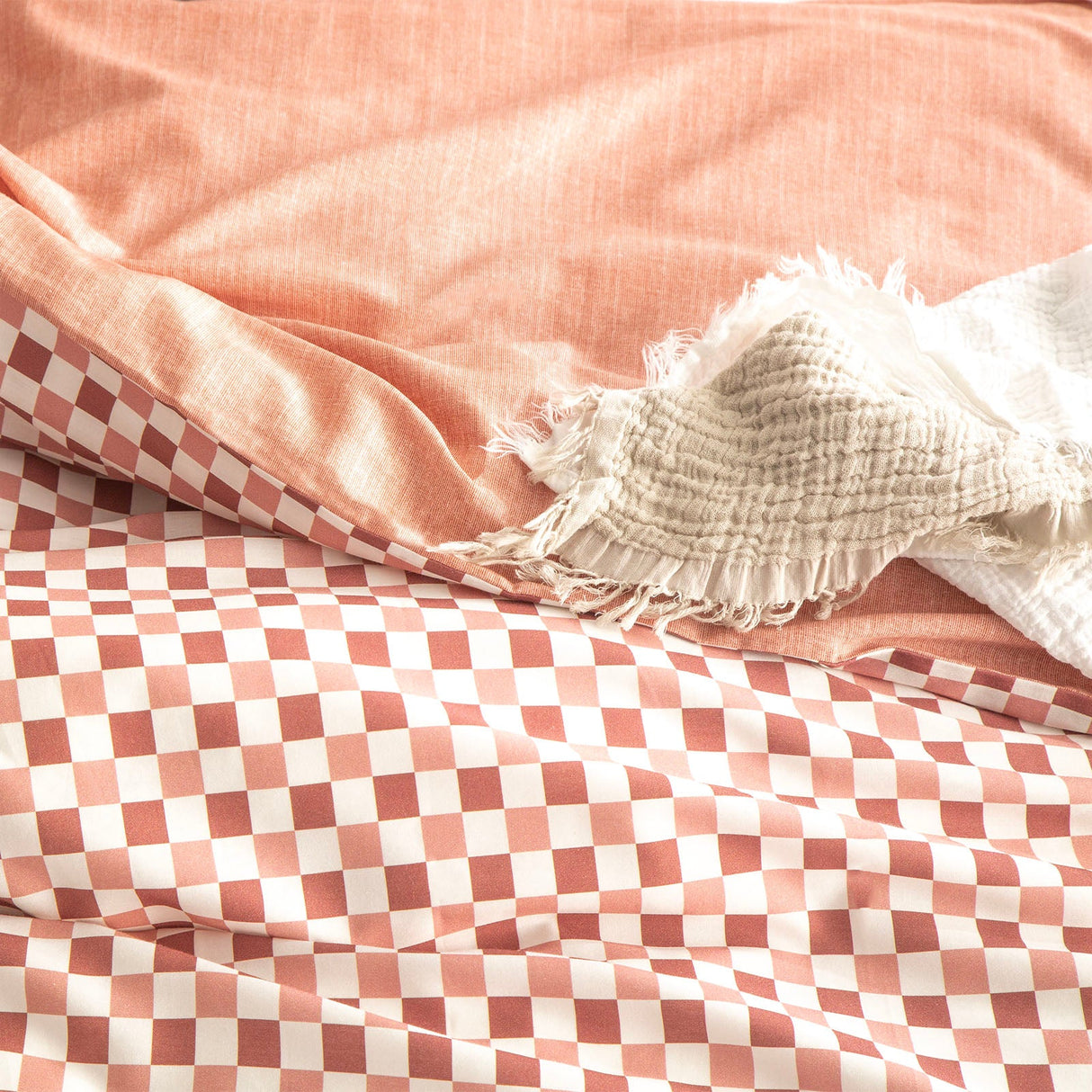 Renee Taylor Chessboard 300TC Cotton Reversible Quilt Cover Set - Cedar (OEKO-TEX Certified)