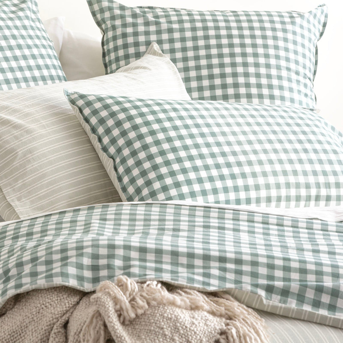 Renee Taylor Alison Yarn Dyed Cotton Reversible Quilt Cover Set - Forest (OEKO-TEX Certified)