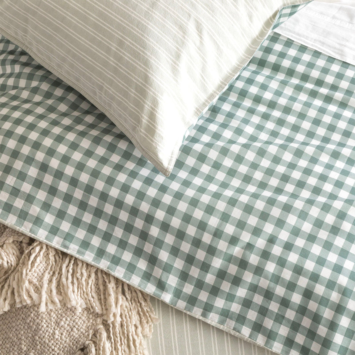 Renee Taylor Alison Yarn Dyed Cotton Reversible Kids Quilt Cover Set - Forest (OEKO-TEX Certified)