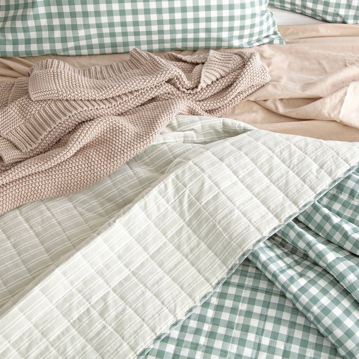 Renee Taylor Alison Yarn Dyed Cotton Reversible Quilted Coverlet Set - Forest (OEKO-TEX Certified Bedspread)