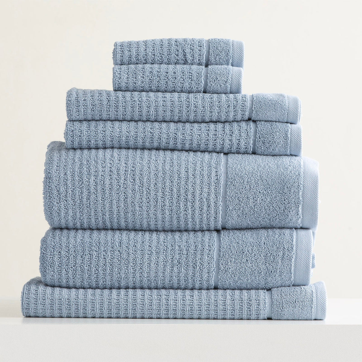 Renee Taylor Cambridge 650 GSM Waffle Cotton Bath Towel Set - Blue Mirage (2 to 14 Piece Packs)