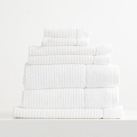 Renee Taylor Cambridge 650 GSM Waffle Cotton Bath Towel Set - Snow (2 to 14 Piece Packs)