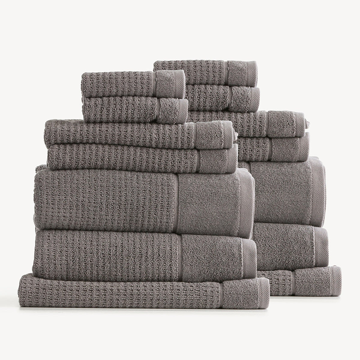 Renee Taylor Cambridge 650 GSM Waffle Cotton Bath Towel Set - Fossil (2 to 14 Piece Packs)