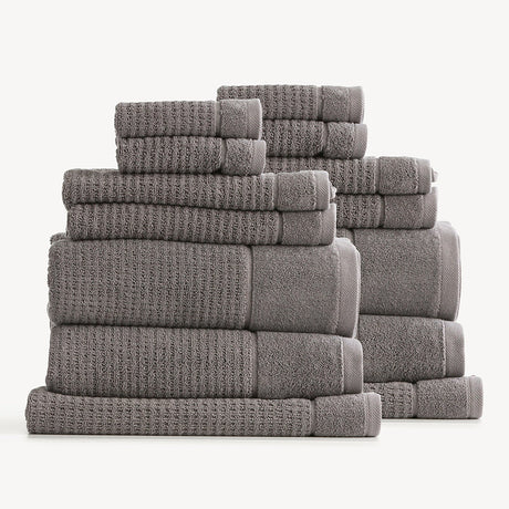 Renee Taylor Cambridge 650 GSM Waffle Cotton Bath Towel Set - Fossil (2 to 14 Piece Packs)